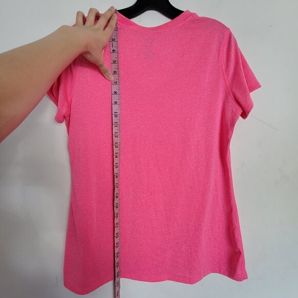 Champion Duodry Neon Hot Pink Round V Neck Short Sleeve Workout Tee Shirt Large - Picture 7 of 9
